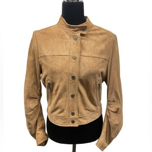 BCBGMaxAzria Cropped Moto Suede Leather Jacket SUD4D270 in Gravel Sz Medium